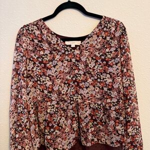 LOFT Floral Blouse - Red and Pink